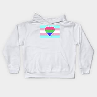 Transgender Pride Flag with Polysexual/Polyromantic Heart Kids Hoodie